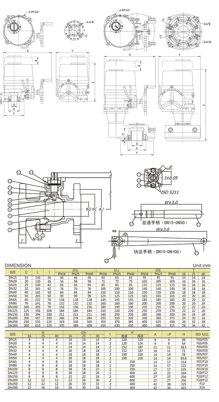 i-Tork電動法蘭球閥尺寸圖